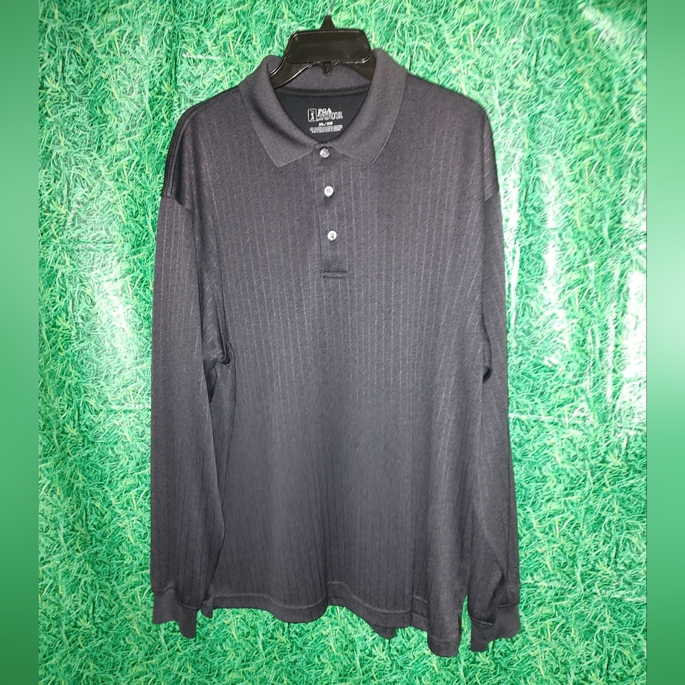 PGA Tour Golf Men's Pullover Shirt XLARGE Gray 3 Button Logo Long Sleeve Pre-own